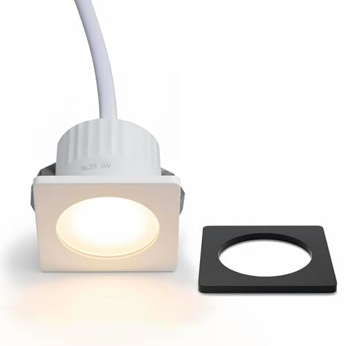 Mini Faretto Moderno Incasso Quadrato LED 3W Interruttore CCT, Doppia Cornice Bianco, Nero, Punto Luce Mensole, Mobili, Ripiani, Cappa, Negozio, illuminazione Vetrine, 230V (CCT Quadrato 100°)