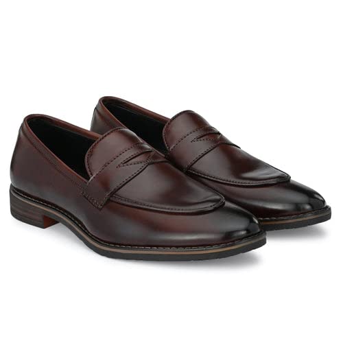 Attitudist Mens Handcrafted Glossy Brown Penny Loafer with Double Stitched Welts - 4008BRN (B0B37LLVLJ) Amazon Price History, Amazon Price Tracker