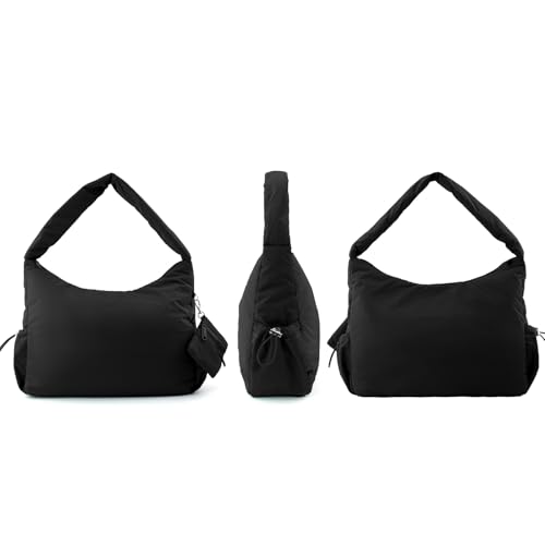 Image of ORAD Nylon Shoulder Bag for Women Puffer Nylon Hobo Purse Lightweight Large Nylon Hobo Handbag Nylon Crescent Bag with Zipper