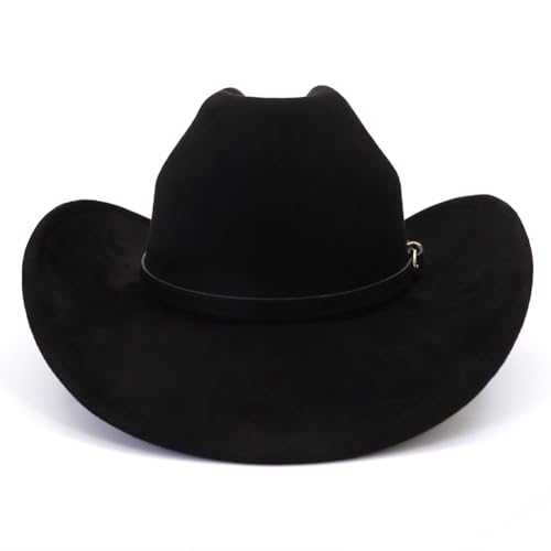 Image of Cowboy Hat Cowgirl Hat Men's & Women's Wide Brim Felt Fedora Hat with Buckle Belt Western Cowboy Hat for Women