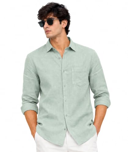 Image of Arvest Men's Solid Linen Casual Shirt | Regular Fit | Breathable | Full Sleeve