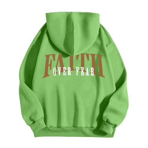 Christian Hoodies for Men Faith Over Fear Hoodie Jesus Saves God Religious Tops Man Woman Pullover Y2k Sweatshirt Longsleeve Casual Cross Green Large