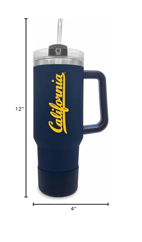 Image of California Golden Bears 40 oz Tumbler with Handle and Straw - Navy | Officially licensed California Golden Bears insulated tumbler - Go Bears; vacuum-sealed stainless steel; straw included