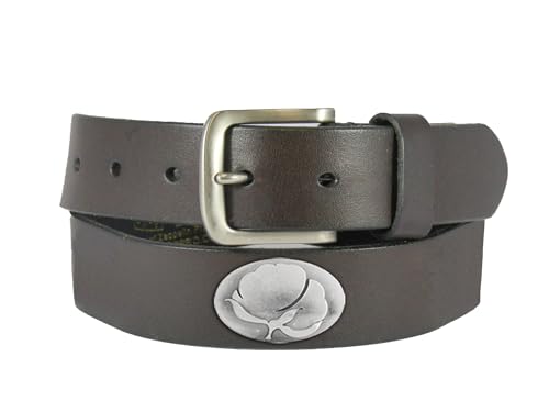 ZEP-PRO Cotton Boll Men's Leather Belt – Brown Full Grain Pullup Strap With Emblem – 1.25