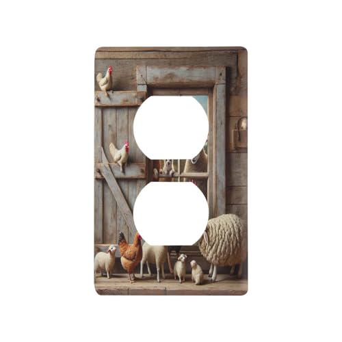 Farm Sheep Rooster Light Switch Cover Decorative Receptacle Outlet Wall Plate Guard Plastic Wall Outlet Cover for Living Room Home Decor Kitchen (Duplex Outlets Cover)