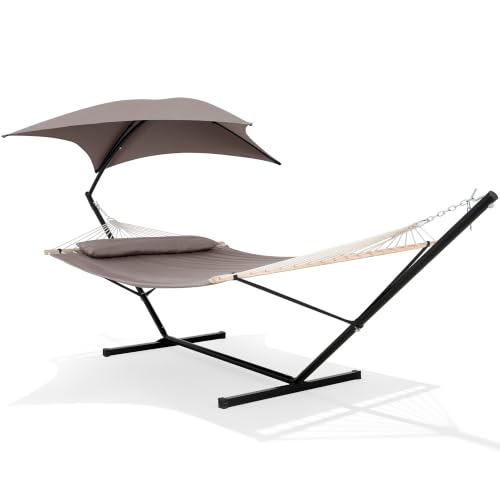 Image of SUNCREAT Portable Outdoor Hammock with Stand, Canopy, Brown