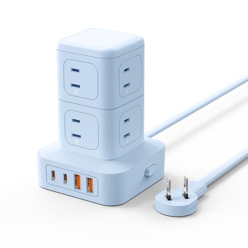 ORICO 電源タップ タワー型 12台同時充電 (1m) 電源コード スイッチ付き 雷ガード OAタップ 8AC usb コンセント 延長 2USB-A 2USB-Cポート 延長コード 20WPD機能付き マルチタップ 省スペース PSE認証済 テーブル 家庭用 会社用 ブラック - TPP