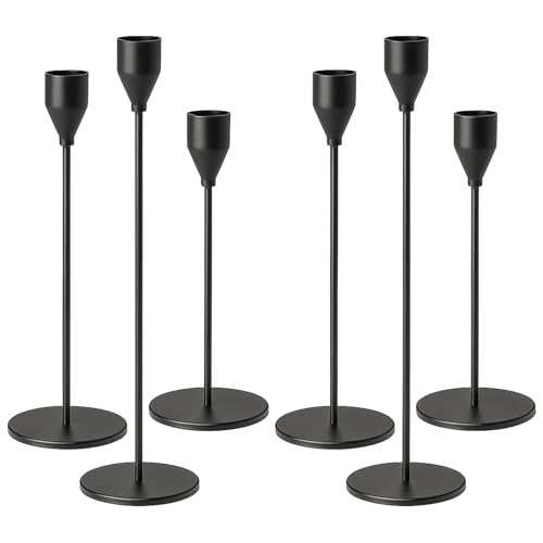 Druuzyl 6 Candelabros Negro para Velas 33/29/23cm - Juego de Portavelas Vintage para Bodas y Cenas Románticas - Decoración de Mesa Elegante para Aniversarios y Fiestas (Negro)