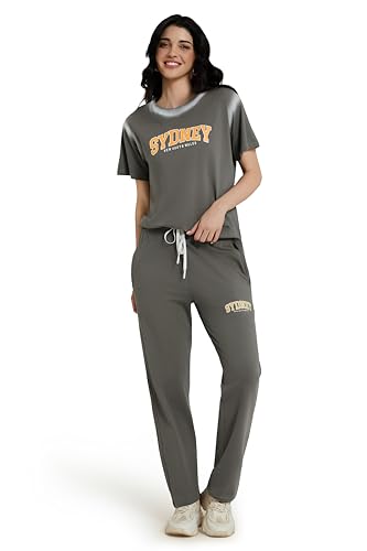 Image of ZEYO Night Suit for Women's Typography Printed Night Dress of Top and Pyjama
