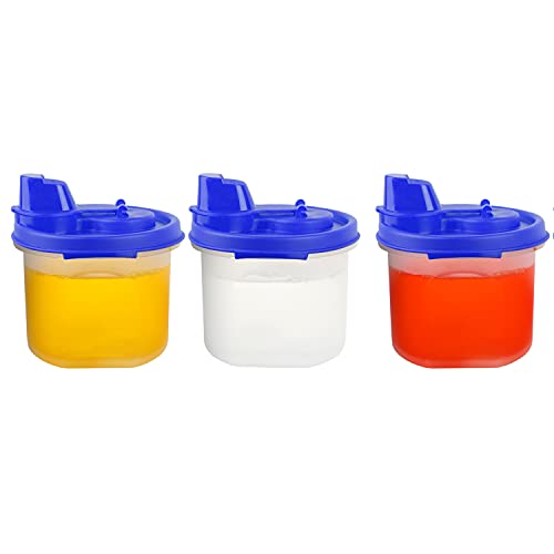 SIMPARTE Air-Tight & Leak Proof Plastic Oil Pourer – Sauces Olive & Refined Oils Easy Flow BPA Free Refrigerator Safe, Microwave Safe, Stackable (Blue, Set of 3, 285ml)