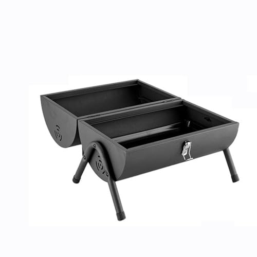 Parrilla portátil negra multifuncional de metal para barbacoa, ahumador para exteriores, senderismo, picnics y portón trasero, con termómetro integrado, barbacoa de mesa compacta para cocinar