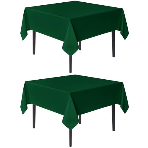 Image of sancua Square Tablecloths 60x60 Inch Hunter Green Table Cloth, 2 Pack | for Square or Round Tables, Washable Polyester Fabric Cover for Christmas Dinner, Holiday Party, Decorative Display Tables