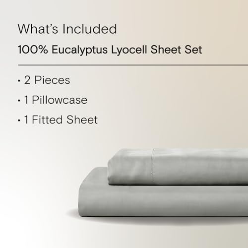 Sijo AiryWeight Tencel Sheet Set, 100% Lyocell Derived from Eucalyptus, Buttery Soft, Architectural Digest 2022 Best Cooling Sheets Winner - 2pc - 1 Pillowcase 1 Fitted (Dove, Twin XL)