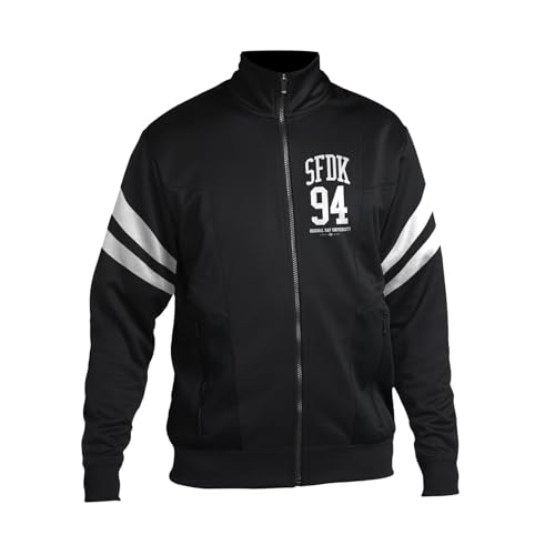 Veste de sport zippée col montant modèle 94 noir et blanc vêtement running fitness