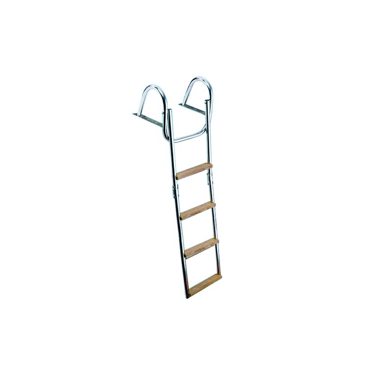 Scala Scaletta in Acciaio Inox 4 Gradini in Legno Teak per Barca Gommone 96 cm