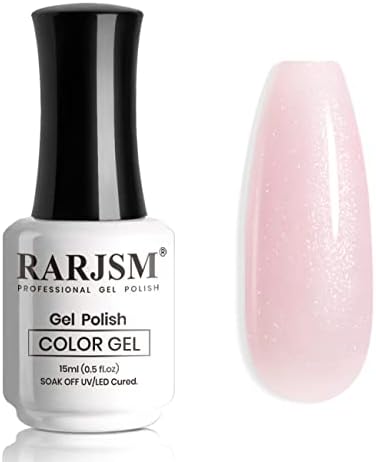 RARJSM Nude Gel Nail Polish Glitter Pale Pink Neutral Color Shimmer Pigment Skin Tone Gel Polish 15ml Sparkle Sheer Pink Natural Soak off UV LED Cured for Home Salon DIY Nail Art Single Bottle