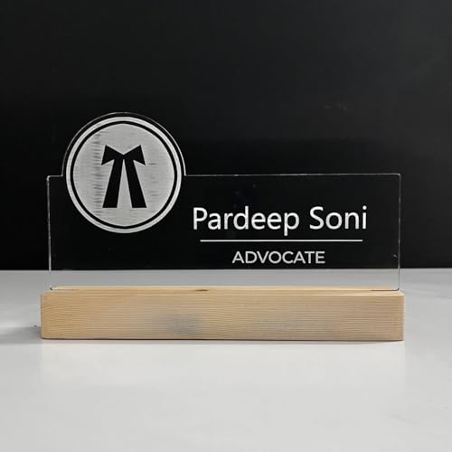 Image of Customized LED Name Plate for Office Desk Table Lamp Name Sign Gift For Advocate Lawyer Wakil Judge Civil High Court Tarazu Size (10 x 6 inch) (For Advocate)