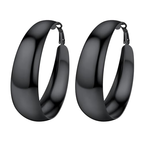 U7 Chunky Hoop Earrings for Women, Stainless Steel Hoops Earring, Classic Polished Thick Ear Jewelry, Black/Silver/Gold Hoop Earrings, 20/30/40/60/80m