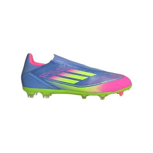 adidas Unisex F50 League Laceless Firm Multi Ground Soccer Cleats Sneaker, Blue Fusion/Lucid Lemon/Lucid Pink, 9 US Men