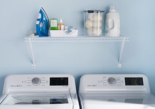 Image of Rubbermaid Direct Wall Shelf, 3 Ft. Wide, Mounting Hardware Kit Included, White, Wire Shelving Organizer System for Home /Laundry /Bathroom /Mudroom /Pantry /Linen Closet, 3' Length