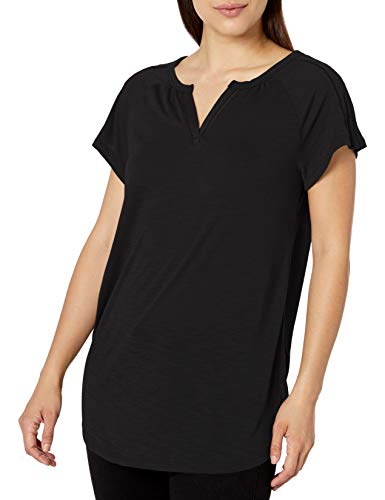 Hanes Women's Short Sleeve Peasant Henley Tee, Black, X Large