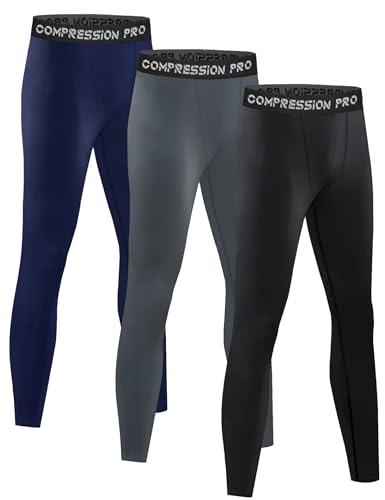 HOPLYNN 3 Pack Youth Boyâ€™s Compression Pants Leggings Tights Quick Dry Athletic Base Layer Under Pants Gear for Kidâ€™s Football Basketball Sports -1 Black 1 Gray 1 Blue-M