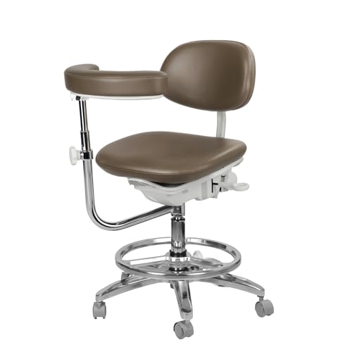 XUX Medical Ergonomic Dental Dynamic Seat Chair Doctor Stool Microfiber Leather with Foot Control 360° Rotation Armrest Walnut