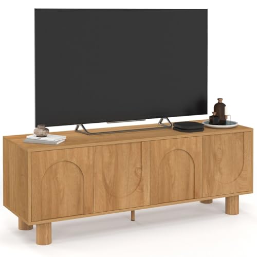 IDMarket - Meuble TV 140 cm Archie 4 Portes Design Arche Effet Bois