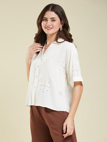Image of J TURRITOPSIS Women's Cotton Blend Embroidered Stylish Shirt