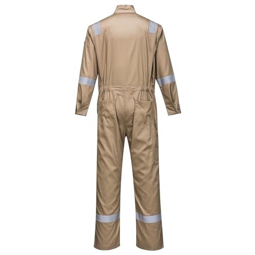 Image of Portwest FR94 Bizflame Fire Resistant Coverall with FR Reflective Tape ASTM NFPA, Khaki, Large | Khaki, Large, Regular, Dual Hazard, 88 /12 Cotton Nylon, Lightweight, Arc Rated