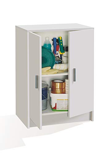 Armadio Armadietto Multiuso Basso 2 Ante e 2 Ripiani Mobile Ausiliario Per Bagno Lavanderia Cucina Ingresso Garage Design Stile Moderno Paige 60 x 80 x 37 Cm Bianco
