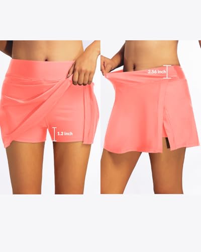 Image of Women Swim Skirt Tummy Control Swimsuit Skirt with Built-in Shorts High Waisted Split Swim Bottom (Available in Plus)