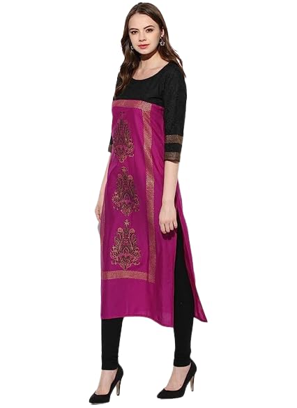 Trend MattersPurple Floral Ajrakh Hand Block Cotton Printed Straight Kurta