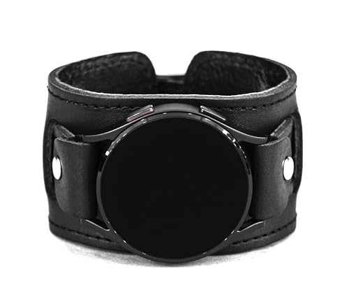 Leather wide cuff band 18mm 20mm 22mm Compatible with Samsung Galaxy Watch Classic Active Gear and other Smart watches with a classic lug, Handmade UA 2240st