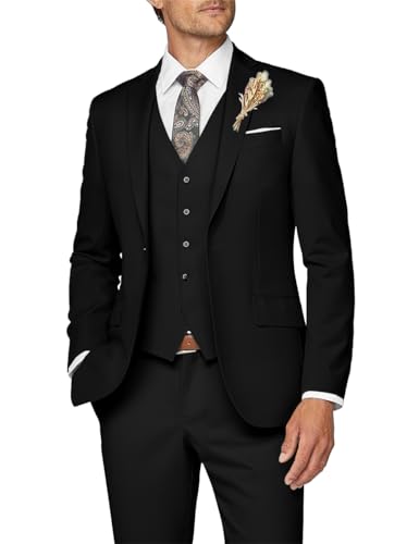 Wangyue Herrenanzug, 3-teilig, schmale Passform, Anzug für Herren, formeller Business-Anzug, Hochzeit, Bräutigam, Abschlussball, Smoking, Dinner-Party, Schwarz, S Wangyue Herrenanzug, 3-teilig, schmale Passform, Anzug für Herren, formeller Business-Anzug, Hochzeit, Bräutigam, Abschlussball, Smoking, Dinner-Party, Schwarz, S