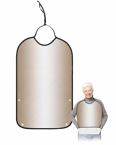 LEOKOTI Beige White Ombre Adult Bibs for Eating, Waterproof Bibs with Food Catcher & Adjustable Snap Closure, Modern Gradient Abstract Art Washable Clothing Protectors Adult Bibs for Elderly Women/Men