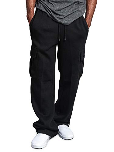 G-Style USA Men's Solid Fleece Heavyweight Cargo Pants FL77 - Black - Large