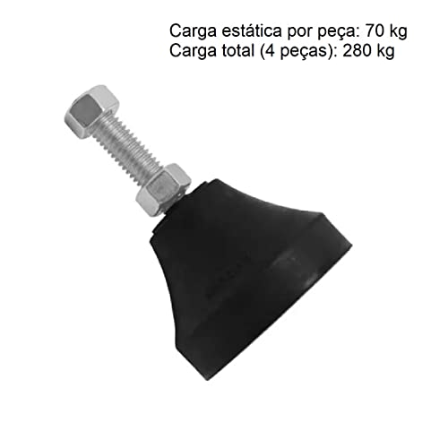 Pés De Borracha 3/8 Para 280 Kg Com Porca Vibra Stop Niveladora - 4 unidades