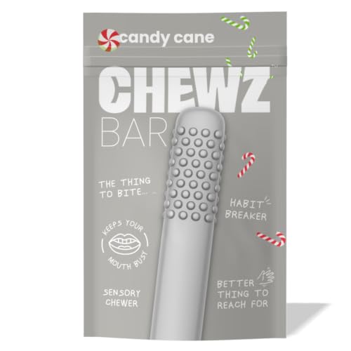 Sensory Fidget Stick Silicone Chewer Portable Fresh for Habit Replacement Oral Fixation Wellness Tool Travel Friendly (Candy Cane)
