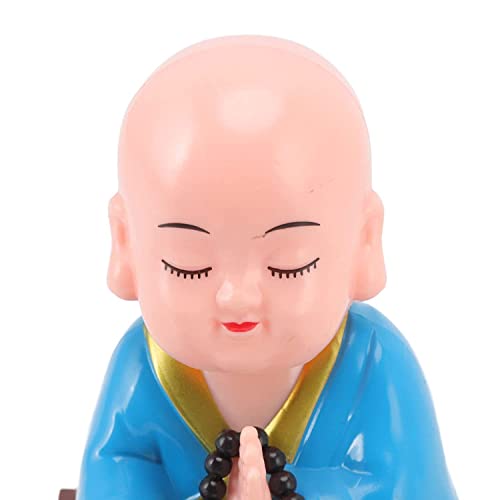 Image of AUGEN Small Buddhist Monk Solar Ornaments, Automatic Nodding Lucky Meaning Light Energy Sensing Eco Friendly Solar Buddhist Monk Statue Decoration for Home /Car Dashboard (Pack of 1, D, Blue)