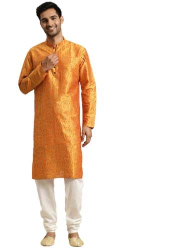 Sojanya (Since 1958 Men's Silk Blend Orange Printed Only Kurta Size: 38