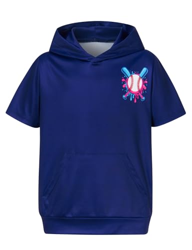 UNIFACO Boys Short Sleeve Baseball Hoodie Graphic Soft Athletic Shirt for Baseball Season Sports Fan Gift Youth Size 14T