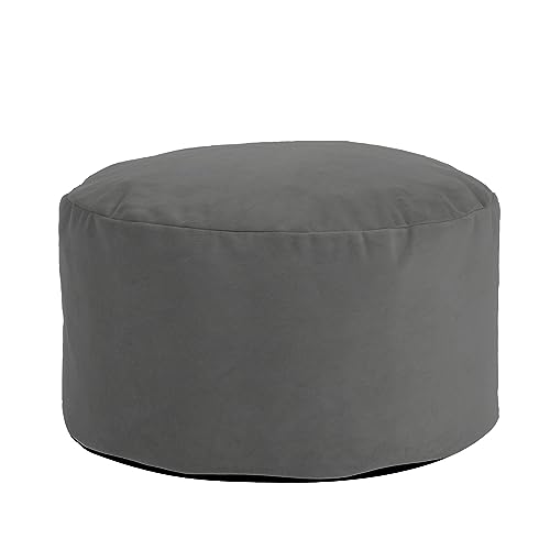 Howard Elliott Round Pouf Ottoman Foot Rest With Cover, Round Stuffed Foot Stool Filled Polyester Fiber, Fluffy Comfortable Soft Seating for Living Room & Bedroom, 22 x 22 x 12 Inch, Bella Pewter