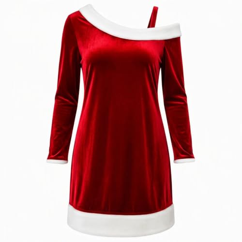 Christmas Velvet Dress for Women One Shoulder Long Sleeve Dresses - image 5
