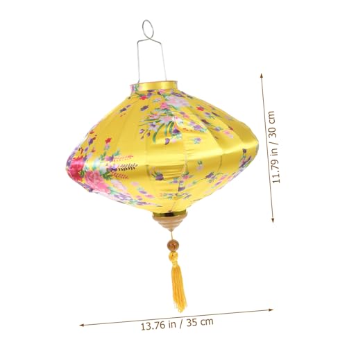 Lanterne Suspendue Décorative Jaune en Fil de Fer et Tissu Solide - 2