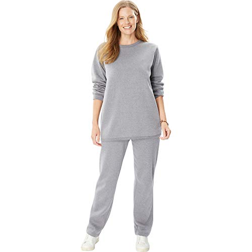 Woman Within Women's Plus Size Fleece Sweatsuit - 1X, Heather Grey