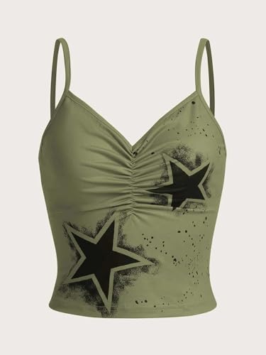 Grunge Cami Top Fairy Punk Top Big Girls Curve Plus Size Women Star Print Ruched Spaghetti Strap High School College4