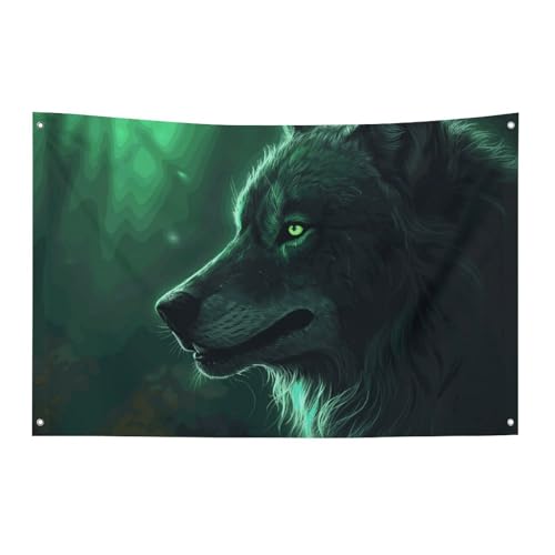 Drapeau de jardin imprimé loup vert drapeau saisonnier décoration intérieure et extérieure