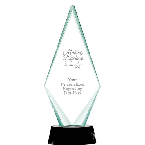 Crown Awards Personalized Crystal Trophy, 14" Engraved Making A Difference Jade Expedition Crystal Award Prime