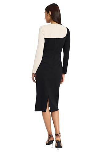 Donna Morgan Women's Asymmetrical Colorblock Midi-Long Sleeve Form-Fitting Silhouette-Versatile Occasion Dress3
